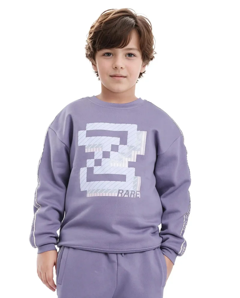 Rare Ones Rare Ones Kids Zet Light Purple Cotton Poly Full Sleeve Puff Print Sweatshirt
