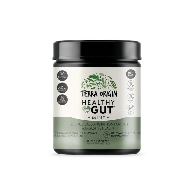 TERRA ORIGIN Healthy Gut Mint Flavor 30Servings with LGlutamine Zinc Glucosamine Slippery Elm Bark Marshmallow Root and More