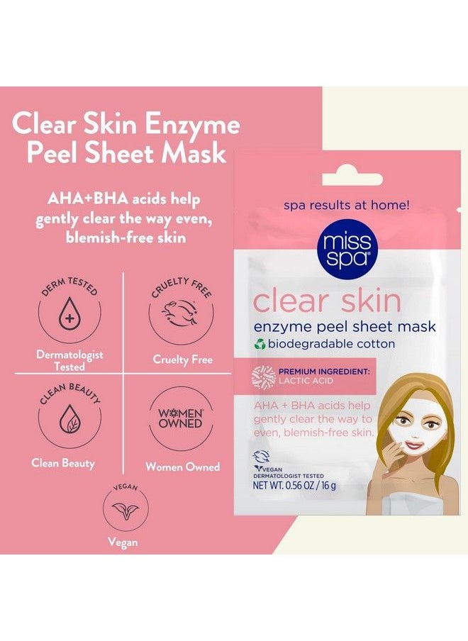 MISS SPA - Face Mask Skin Care Clear Skin Enzyme Peel Sheet Mask For Women Exfoliating Sheet Mask For Acne Blemish Free Skin Biodegradable Cotton Sheet Mask Dermatologist Tested 4 Pack - Image 1