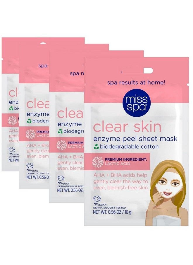 MISS SPA - Face Mask Skin Care Clear Skin Enzyme Peel Sheet Mask For Women Exfoliating Sheet Mask For Acne Blemish Free Skin Biodegradable Cotton Sheet Mask Dermatologist Tested 4 Pack - Image 1