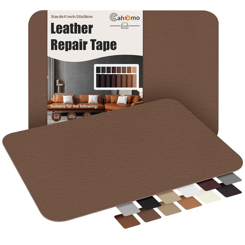 Cahomo Self-Adhesive Leather Repair Patches Tape for Couches - 8x11 inch, Vinyl & Leather Repair Kit for Furniture, Car Seats, Handbags, Jackets - Dark Brown - Image 1