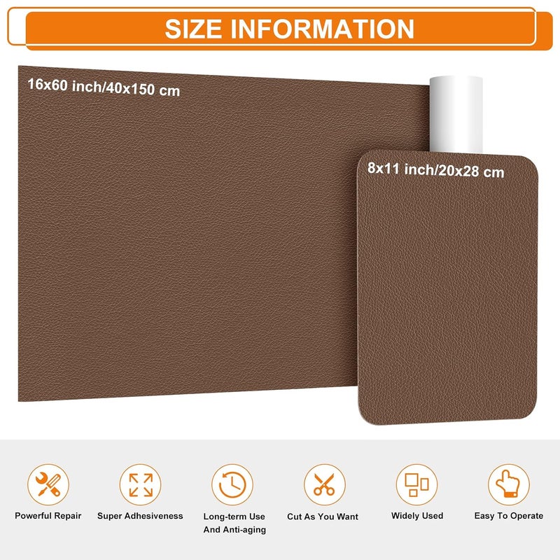 Cahomo Self-Adhesive Leather Repair Patches Tape for Couches - 8x11 inch, Vinyl & Leather Repair Kit for Furniture, Car Seats, Handbags, Jackets - Dark Brown - Image 2