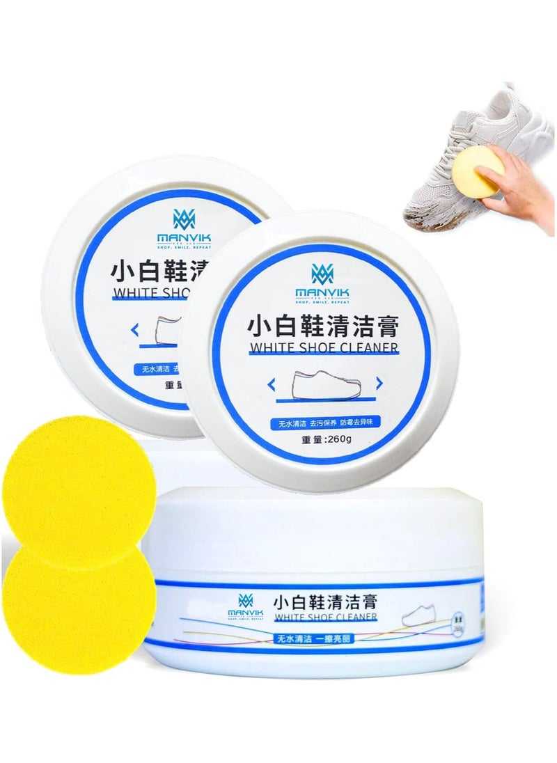 Manvik Pack of 2 Pcs Shoes Whitening Cleansing Cream With Sponge | De-Yellowing and Whitening Cream for Shoe | Reusable sponge - MNVK  - Image 1