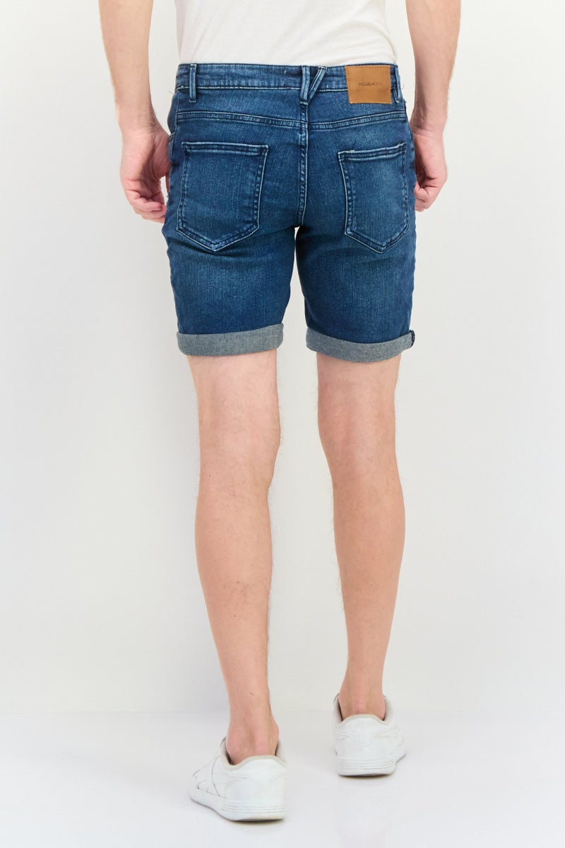 Pull & Bear Men Skinny Rip Denim Shorts, Navy  - Image 3