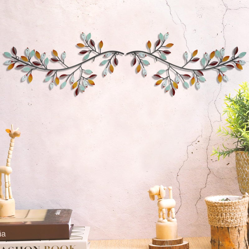 Hotop Hotop 2 Pieces Metal Tree Leaf Wall Decor Vine Olive Branch Leaf Wall Art Wrought Iron Scroll Sculptures Above the Bed Living Room Outdoor Decoration Elegant ColorClassic Style 