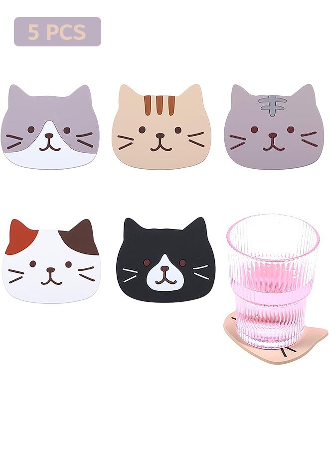 إم إكس إن 5 قطع الحيوانات الكرتونية المضحكة Coasters, Silicone Non Slip Hot Pads, Coffee Drink Cup Mat for Furniture Tabletop Protecting  - Image 1