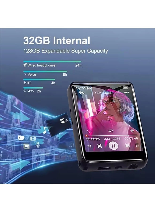 Bluetooth 5.4 Mp3 Player with Touch Screen, HiFi Sound, Built-in Speaker, 32GB Support for Recording and E-Book Reading - Image 2