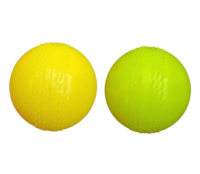 IFOLDUP Rubber Synthetic Cricket Ball i10 -Poly Hard Ball for Indoor and Outdoor TrainingSet of 2 (Yellow+Green Wind Ball Pack of 02) - Image 1