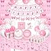 DMIGHT 206PCS Pink Bow Birthday Party Supplies Serve 24 Coquette Birthday Decorations Includes Bow Banner Garland Hanging Swirls BackdropsTablecloth Plates for Girls Bachelorette Party Decor - Image 3