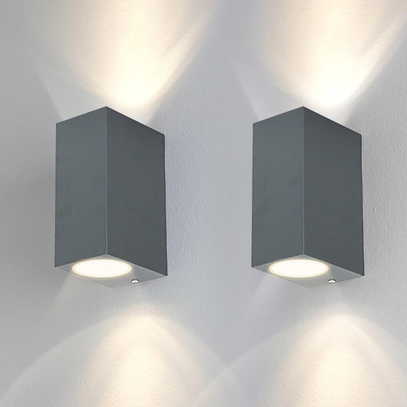 Kerry 2 Pack Outdoor Wall Lights, Outside Wall Light Mains Powered, Up Down External Lighting, IP44 Waterproof Anthracite Modern Rectangle Lamp, Gu10 Wall Mounted Garden Lights for Front Door(No Bulb) - Image 1