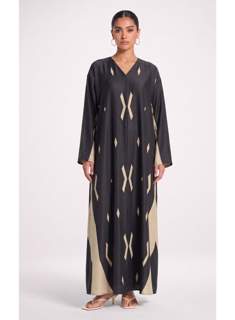 Next Abaya Black Printed Silk Abaya - Image 1