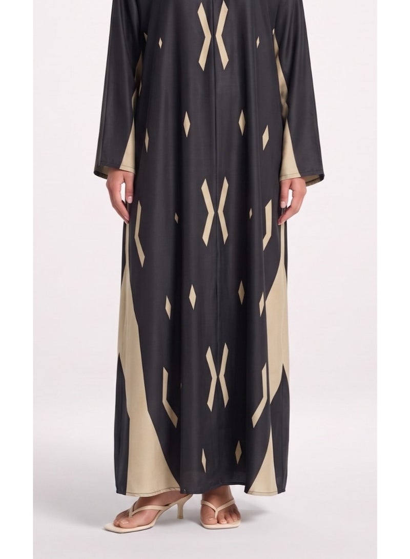 Next Abaya Black Printed Silk Abaya - Image 3