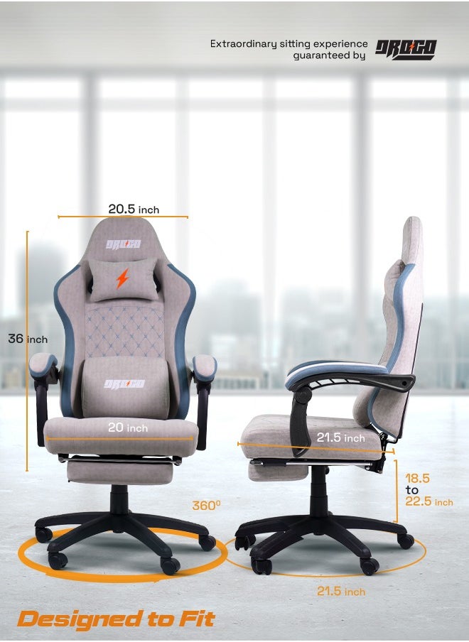 Throne Ergonomic Gaming Chair, Video Game Chair with Linkage Armrest, Footrest & Adjustable Seat Computer Chair with Fabric, Head & Massager Lumbar Pillow Home & Office Chair with Recline Grey