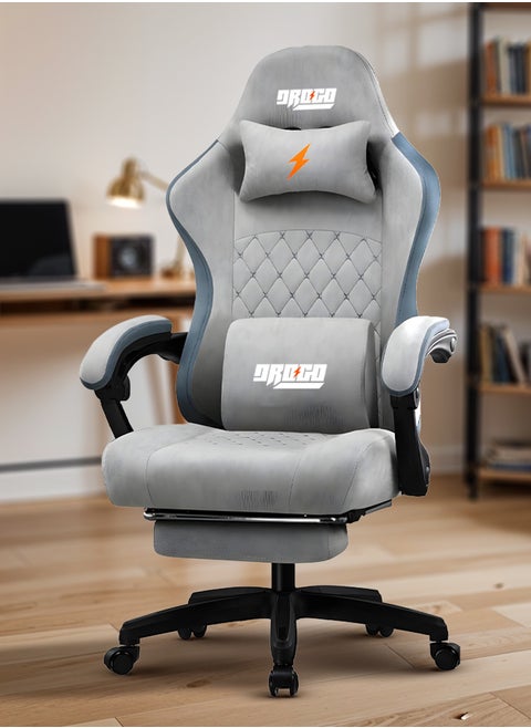 Throne Ergonomic Gaming Chair, Video Game Chair with Linkage Armrest, Footrest & Adjustable Seat Computer Chair with Fabric, Head & Massager Lumbar Pillow Home & Office Chair with Recline Grey