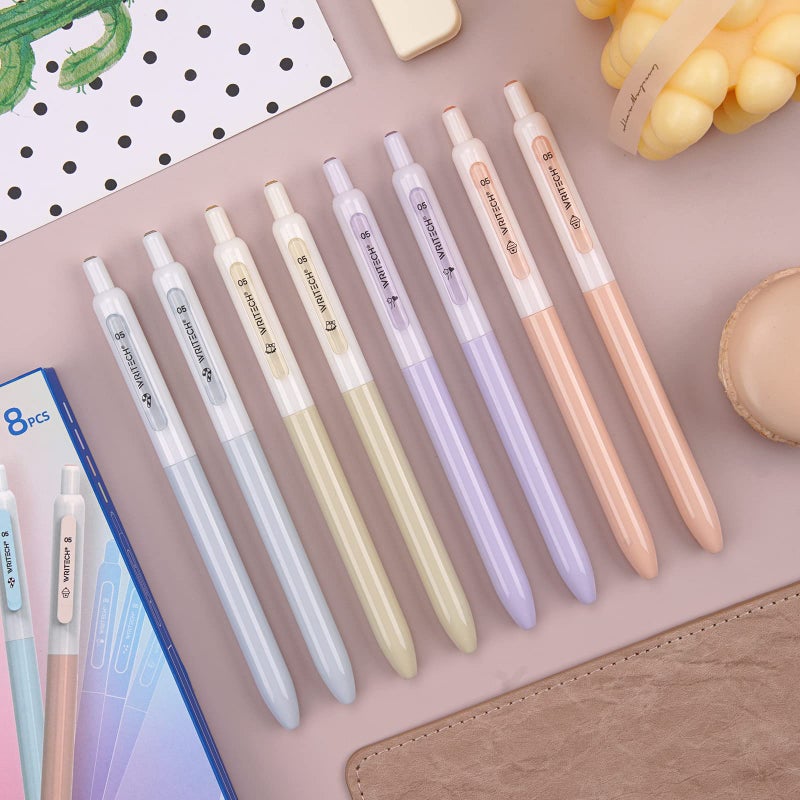 WRITECH Gel Pens Fine Point:0.5mm Silent Retractable Extra Fine Needle Point Smooth Writing Pen Set No Smear Smudge Black Large Ink Click Pen Non Bleed 8ct for Journaling Drawing Sketching Notetaking - Image 2