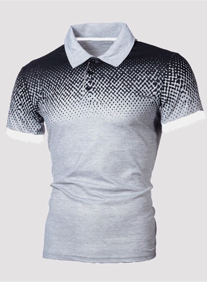 Loquat Men's Gradual Color 3D Printing Slim Fitting Polo Shirt 