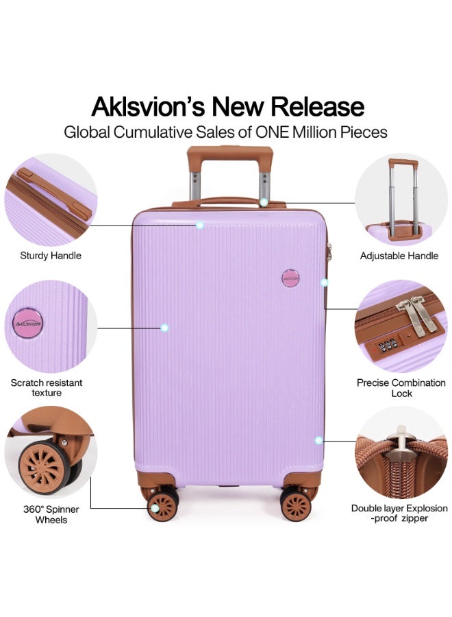 أكلسفيون حقيبة الأمتعة الأمتعة مجموعة 3 قطع حقيبة سفر ترولي للجنسين مع ألوان زاهية النمط الحضري 20/24/28 بوصة أرجوانية - Image 3