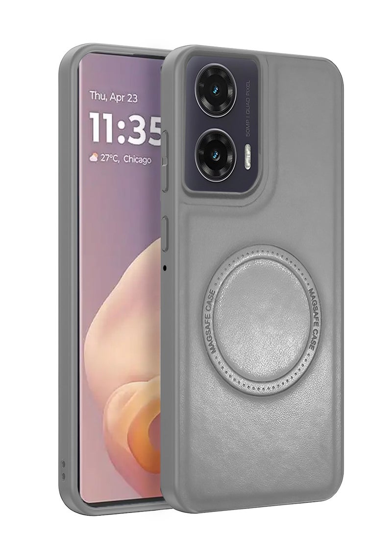 Wtech Motorola Moto G85 5G 2024 Premium PU Leather Hard Shockproof with MagSafe Magnet Case Cover - Grey - Image 1