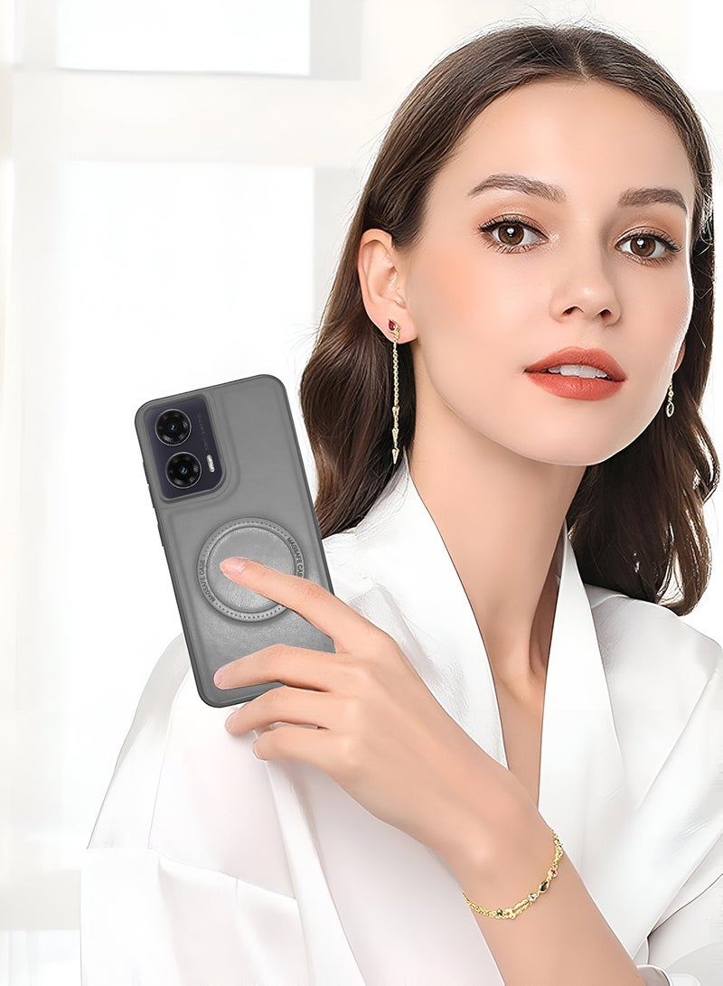 Wtech Motorola Moto G85 5G 2024 Premium PU Leather Hard Shockproof with MagSafe Magnet Case Cover - Grey - Image 4