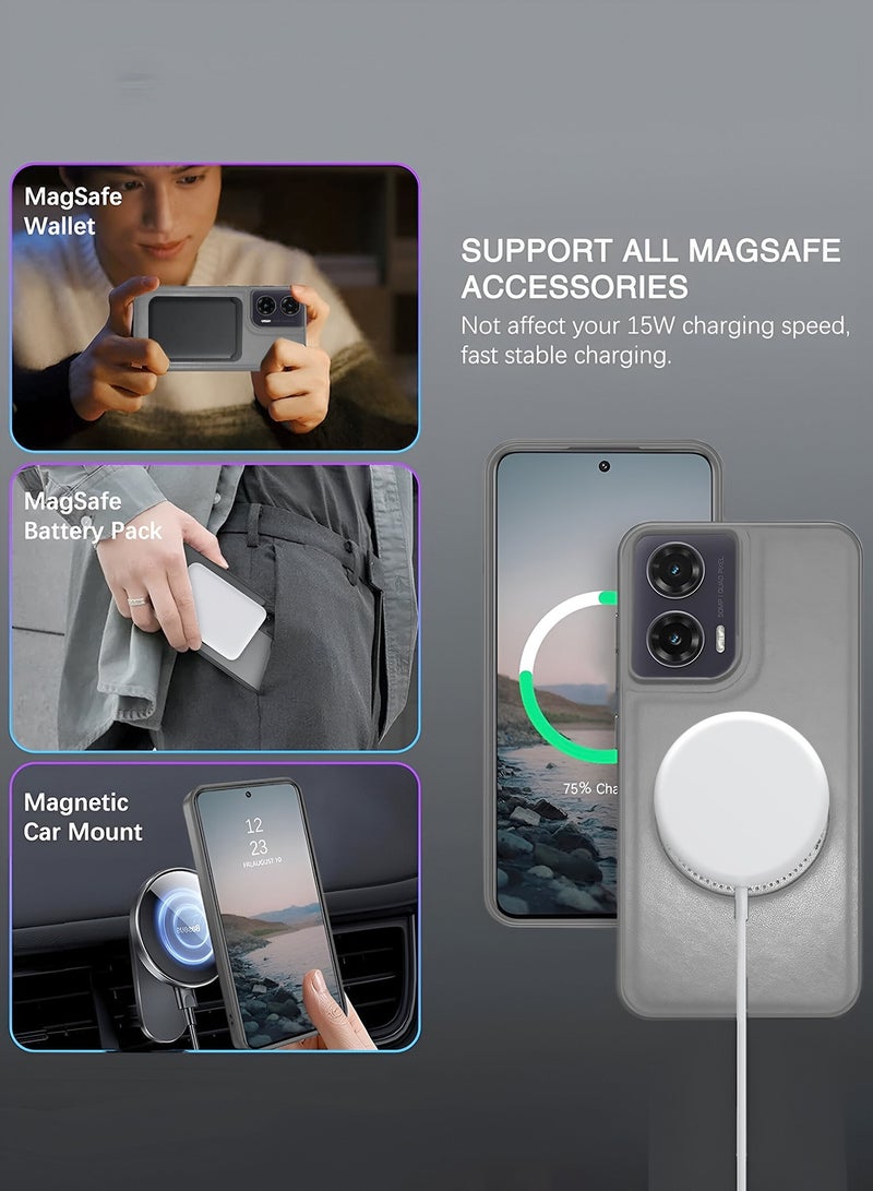 Wtech Motorola Moto G85 5G 2024 Premium PU Leather Hard Shockproof with MagSafe Magnet Case Cover - Grey - Image 3