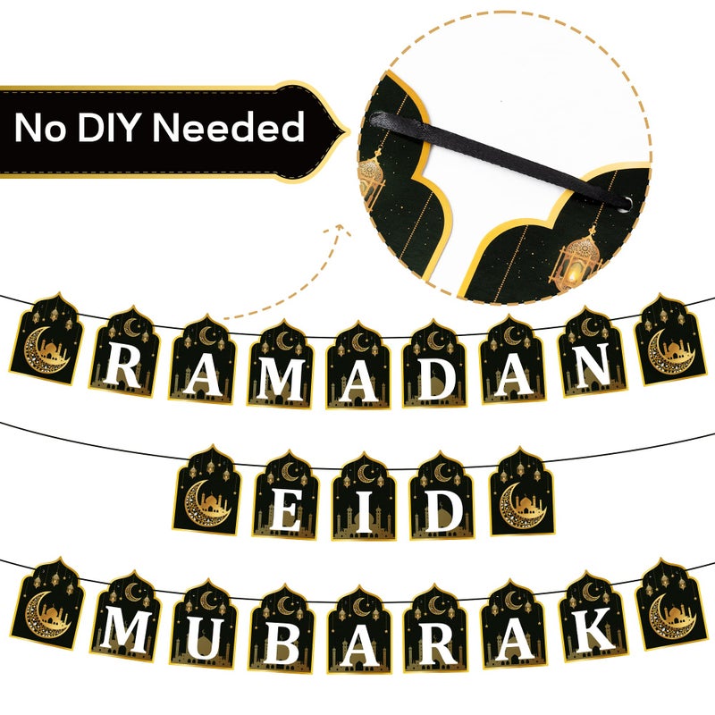 WATINC 2 in 1 Ramadan Banner Eid Mubarak Decoration  Ramadan Kareem Hanging Banners Decor  No DIY Needed Eid Al-Fitr Iftar Party Favor Hang Garland Supplies for Home Tree Fireplace Wall (10 Feet) - Image 3