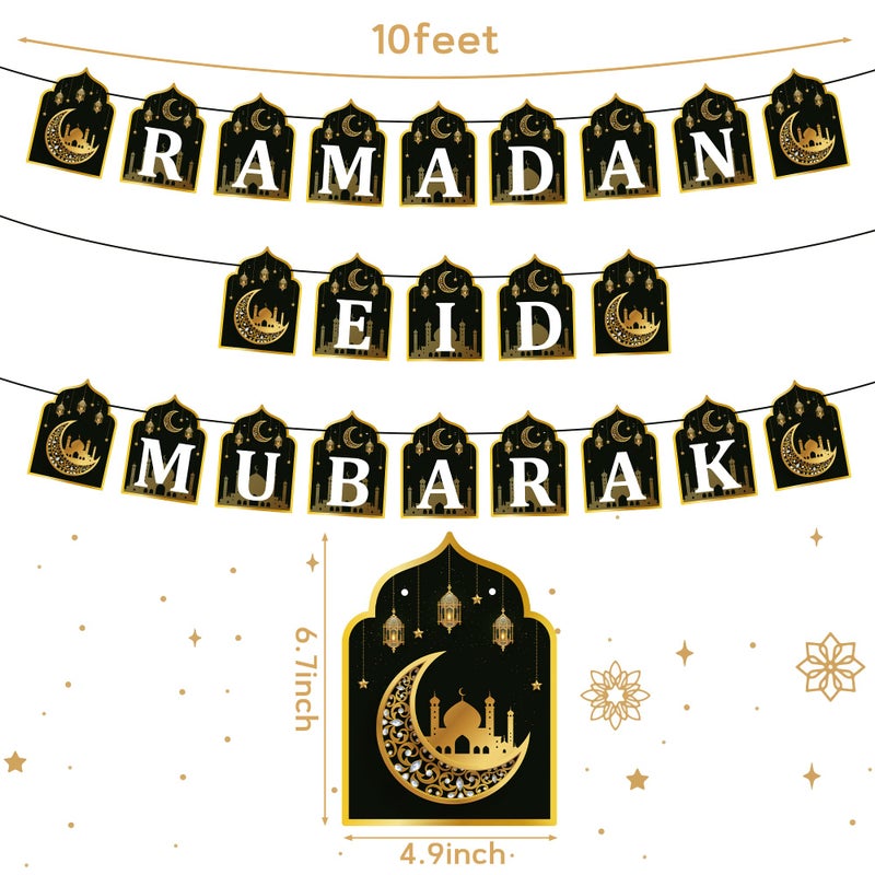 WATINC 2 in 1 Ramadan Banner Eid Mubarak Decoration  Ramadan Kareem Hanging Banners Decor  No DIY Needed Eid Al-Fitr Iftar Party Favor Hang Garland Supplies for Home Tree Fireplace Wall (10 Feet) - Image 2