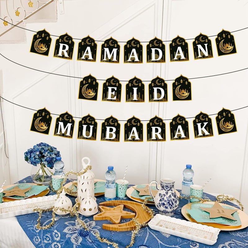 WATINC 2 in 1 Ramadan Banner Eid Mubarak Decoration  Ramadan Kareem Hanging Banners Decor  No DIY Needed Eid Al-Fitr Iftar Party Favor Hang Garland Supplies for Home Tree Fireplace Wall (10 Feet) - Image 5