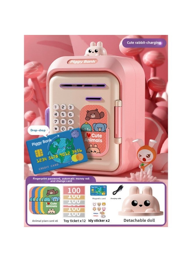 Piggy Bank 2025 Only Children's Password Piggy Bank Is Desirable To Store Boys And Girls Birthday Dragon-Colour:⭐Card Swipe Fingerprint Dual Unlock [charging] Cute Rabbit - Image 1