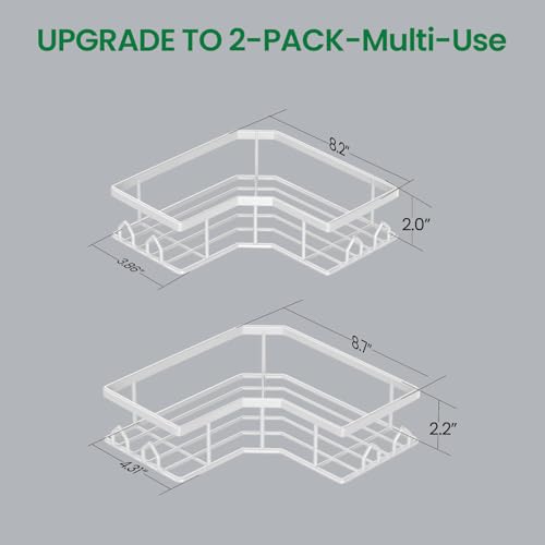 QHMCHLDZ Adhesive Shower Caddy, 2 Pack Corner Bath Organizer, Rustproof Stainless Steel Shower Shelves with Large Capacity, No Drilling Shelves for Bathroom Storage, Home, Kitchen Décor (White). - Image 2