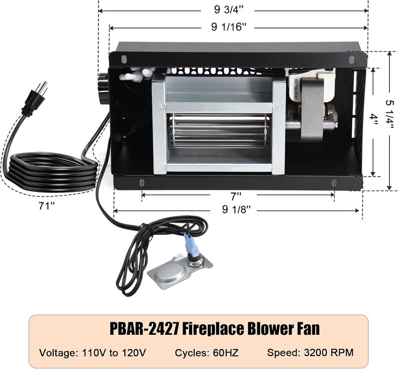Criditpid PBAR-2427 Fireplace Blower Fan with Thermostat for Pleasant Hearth Vent Free Stove or Wood Burning Stoves, Speed Variable Blower for GHP Group VFS2-PH30DT, VFS2-PH20DT, VFS-PH20DT Fireplace. - Image 2