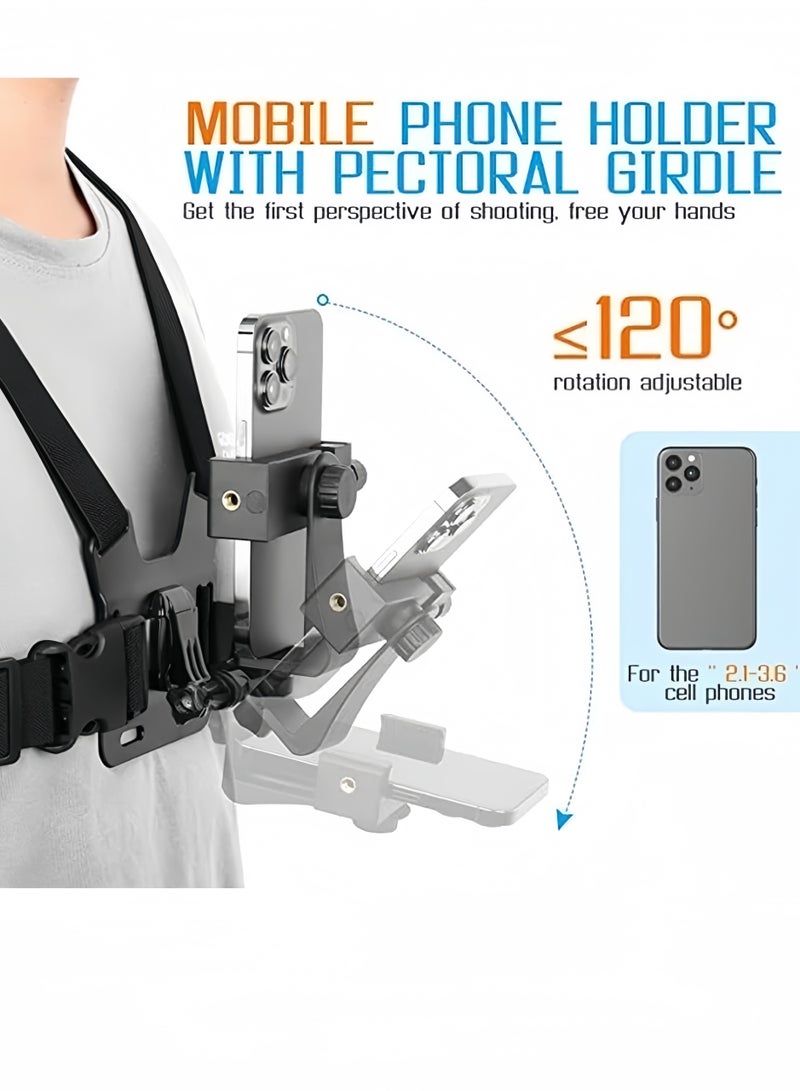Mobile Phone Chest Mount Harness Strap Holder,Cell Phone Clip Action Camera for POV/VLOG Black - Image 2