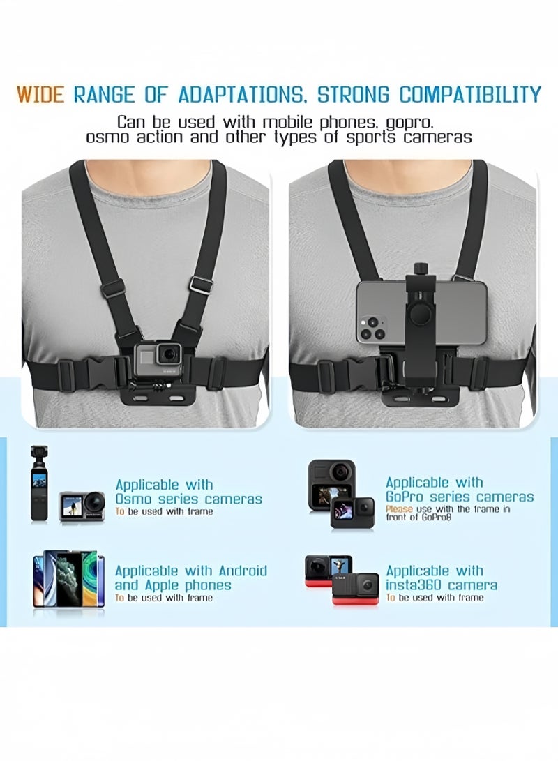 Mobile Phone Chest Mount Harness Strap Holder,Cell Phone Clip Action Camera for POV/VLOG Black - Image 4