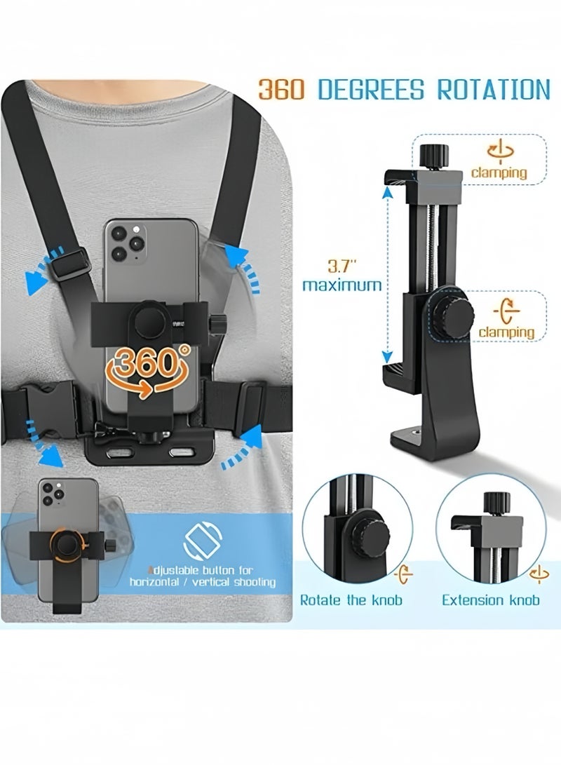 Mobile Phone Chest Mount Harness Strap Holder,Cell Phone Clip Action Camera for POV/VLOG Black - Image 3