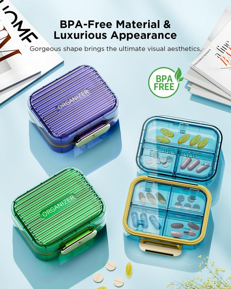 Acedada Small Pill Box, Travel Pill Case, Acedada Daily Pill Container for Purse Pocket, Moistureproof 7 Compartments Pill Holder, Stylish Portable Medicine Vitamin Organizer for Supplements Fish Oils, Blue - Image 5