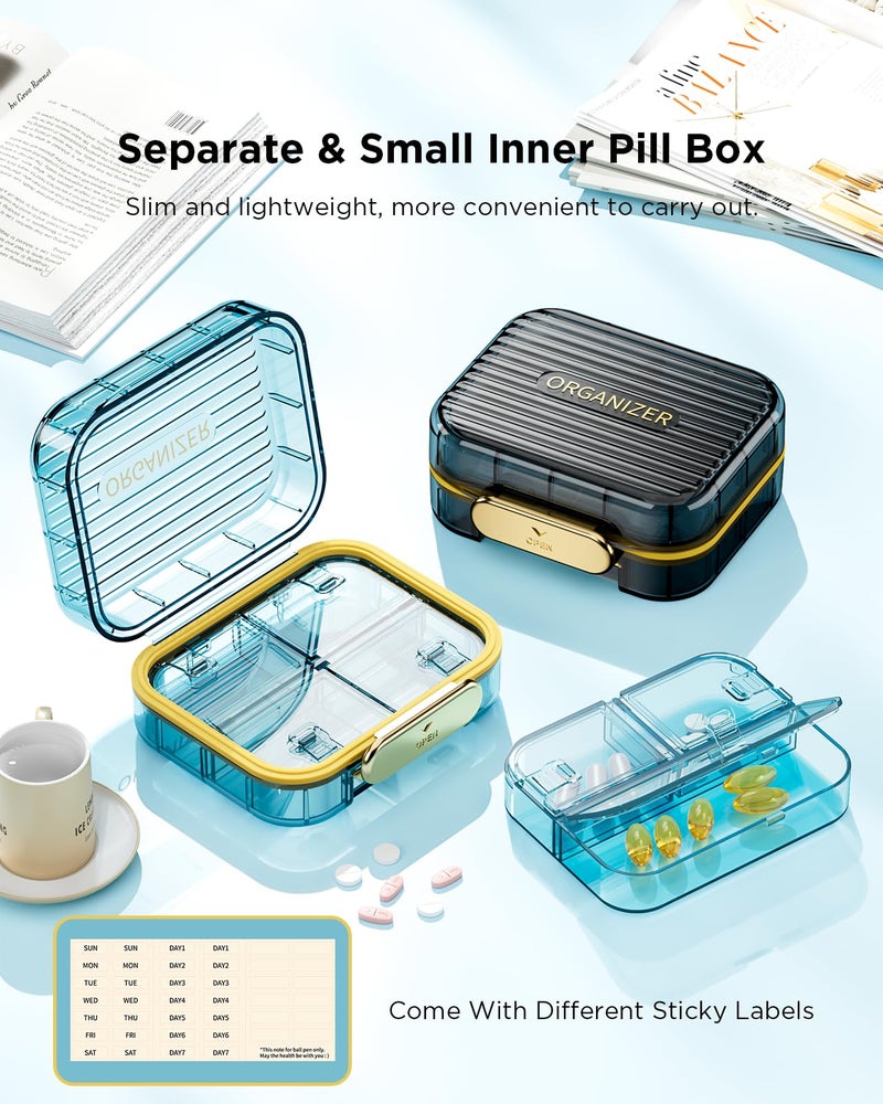 Acedada Small Pill Box, Travel Pill Case, Acedada Daily Pill Container for Purse Pocket, Moistureproof 7 Compartments Pill Holder, Stylish Portable Medicine Vitamin Organizer for Supplements Fish Oils, Blue - Image 4