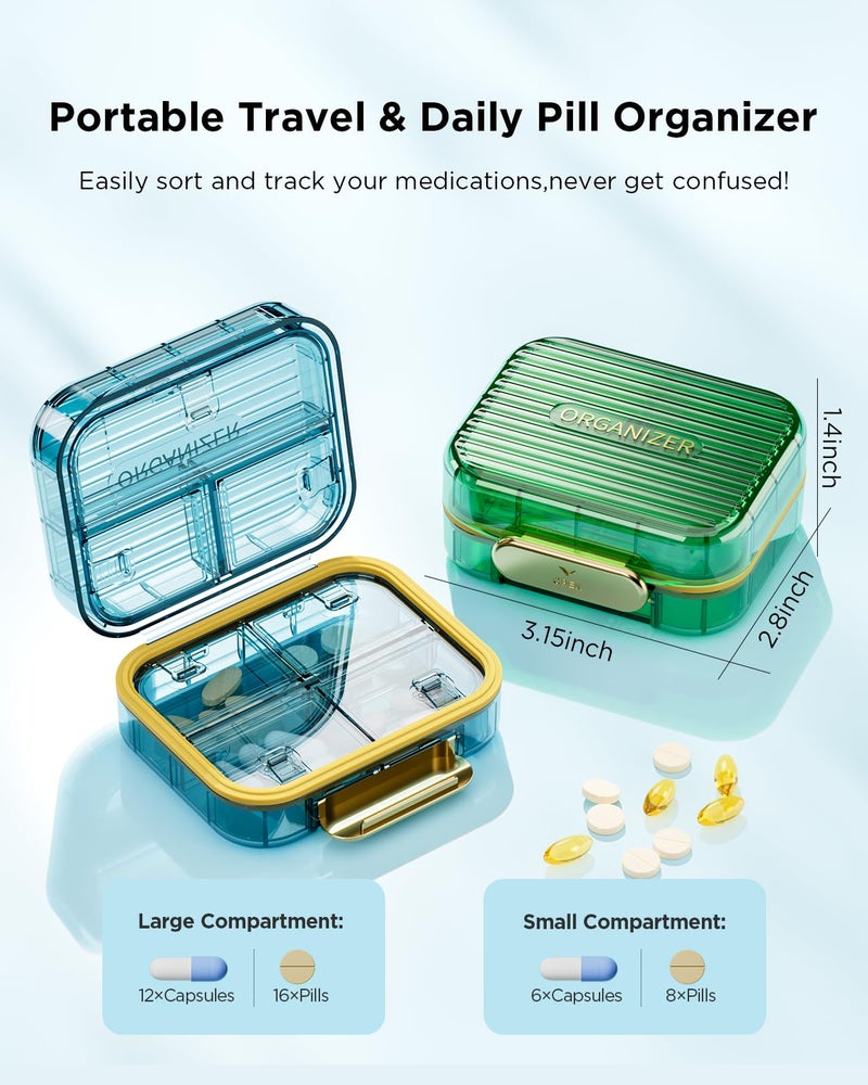 Acedada Small Pill Box, Travel Pill Case, Acedada Daily Pill Container for Purse Pocket, Moistureproof 7 Compartments Pill Holder, Stylish Portable Medicine Vitamin Organizer for Supplements Fish Oils, Blue - Image 2