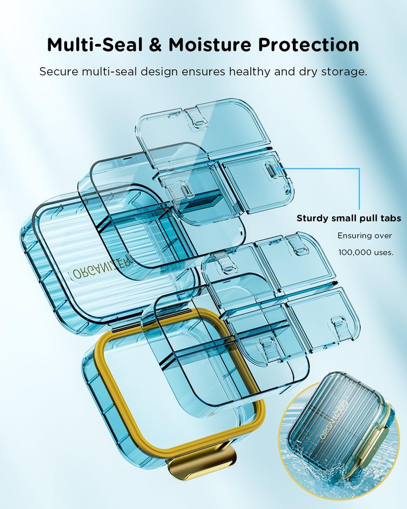 Acedada Small Pill Box, Travel Pill Case, Acedada Daily Pill Container for Purse Pocket, Moistureproof 7 Compartments Pill Holder, Stylish Portable Medicine Vitamin Organizer for Supplements Fish Oils, Blue - Image 3
