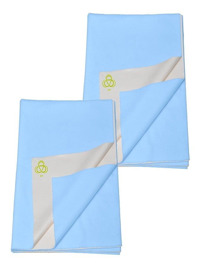 AVI FastDry Cotton Extra Absorbent Waterproof and Reusable Bed Protector/Dry Sheet for Baby- Large 100x140 cm -Sky Blue, Pack of 2 - Image 1