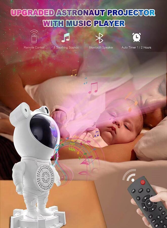 سکیلو جهاز عرض ضوئي رائد فضاء مع جهاز تحكم عن بعد ومؤقت، مصباح ليلي LED على شكل نجمة مجرة ​​مع 8 تأثيرات سديمية، ضوء فضائي دوار للأطفال والكبار، لغرفة النوم، والألعاب، والأفلام، والهدايا  - Image 4