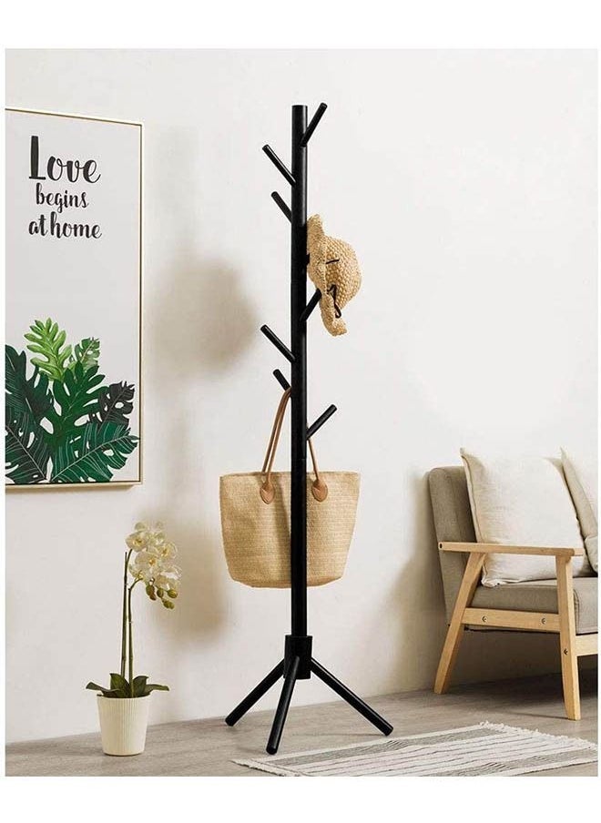 Arabest - Wooden tree shaped clothes hanger bracket, 3 adjustable sizes, 8 hooks Free standing solid clothes hanger bracket for clothes, suits and accessories (black) - Image 1