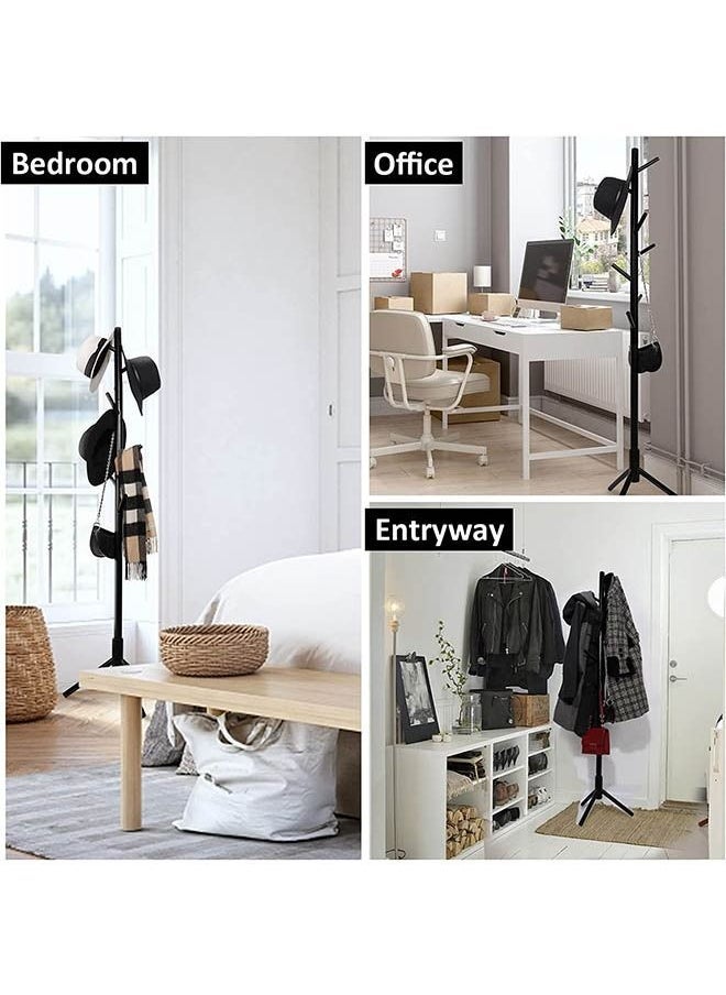 Arabest - Wooden tree shaped clothes hanger bracket, 3 adjustable sizes, 8 hooks Free standing solid clothes hanger bracket for clothes, suits and accessories (black) - Image 1