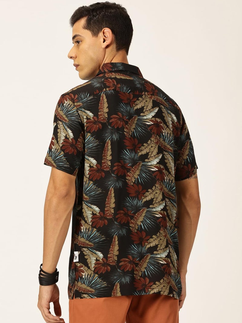 Thomas Scott Men Cotton Rayon Half Sleeves Cuban Collar Printed Casual Shirt (Black, M) - Image 4