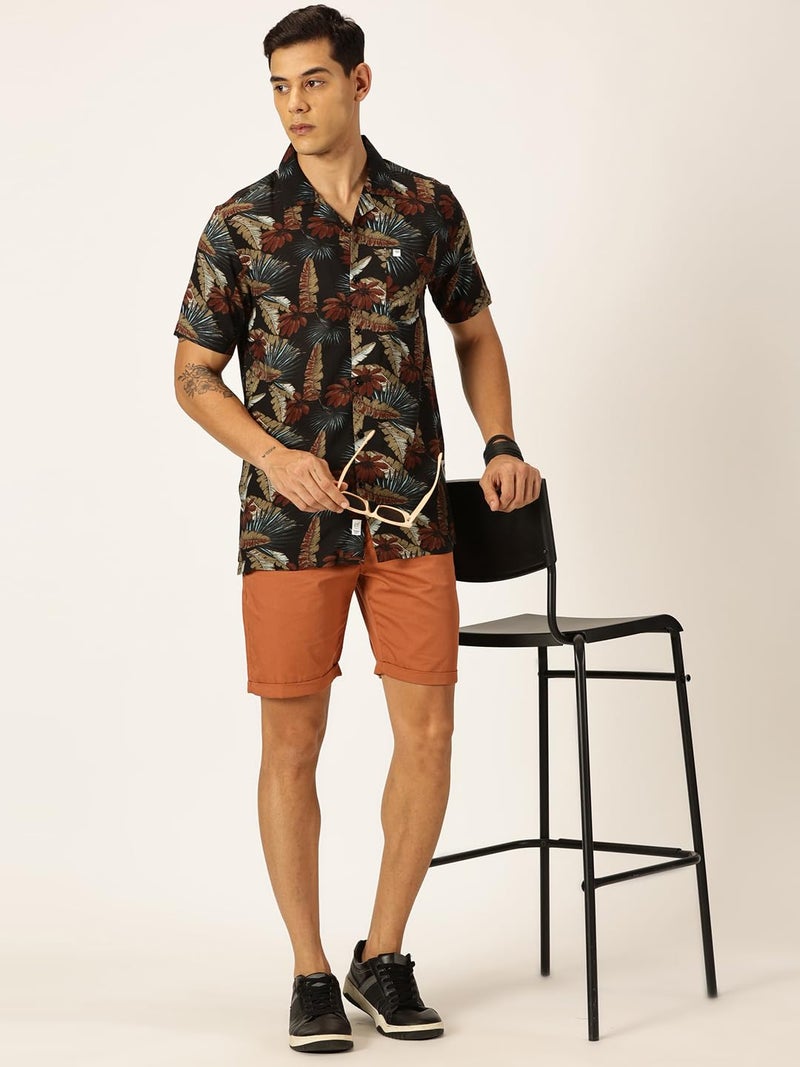 Thomas Scott Men Cotton Rayon Half Sleeves Cuban Collar Printed Casual Shirt (Black, M) - Image 5
