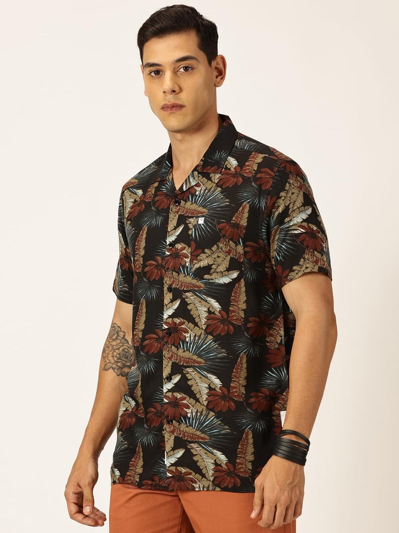 Thomas Scott Men Cotton Rayon Half Sleeves Cuban Collar Printed Casual Shirt (Black, M) - Image 2