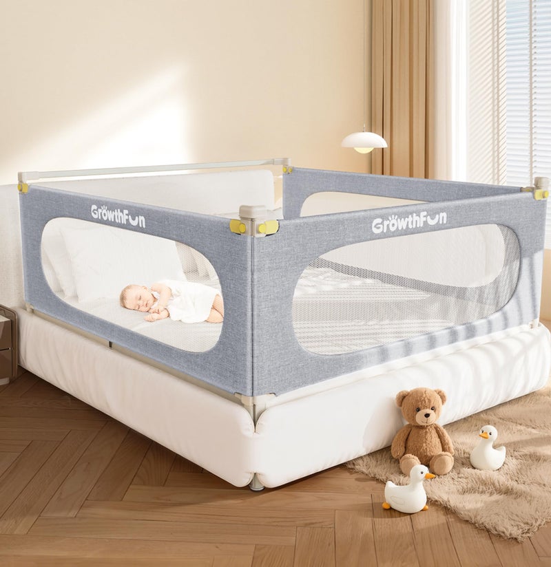 GrowthFun 3-Piece King Size Bed Rail for Toddlers, Baby Bed Rail Guard with Height Adjustable Toddlers Bed Rail, Kids Safety Bed Rail for King Size Bed (78.7"x78.7"x74.8" - Grey) - Image 1