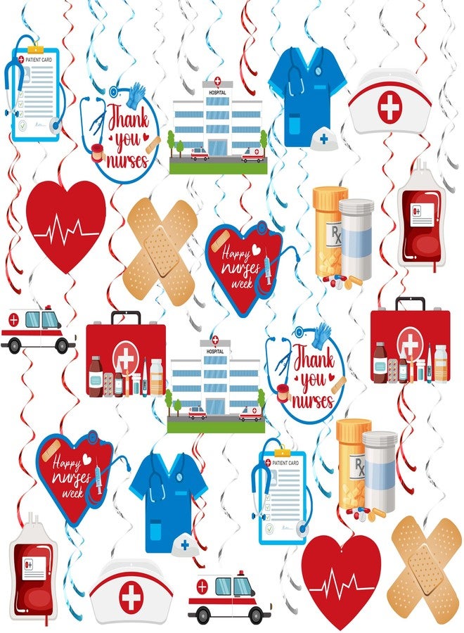 Maniaacer 36 PCS Thank You Nurses Hanging Swirls Nurse Appreciation Hanging Streamers Happy Nurse Week Foil Ceiling Decorations for Medical RN Party Nurse Day Decor - Image 1