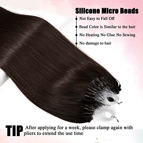 Senmy Micro Hair Extensions Human Hair 22inch Micro Link Hair Extensions Human Hair 0.5g/strand 50g/pack Dark Brown Beaded Extensions Real Human Hair - Image 2