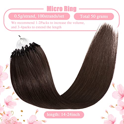 Senmy Micro Hair Extensions Human Hair 22inch Micro Link Hair Extensions Human Hair 0.5g/strand 50g/pack Dark Brown Beaded Extensions Real Human Hair - Image 3