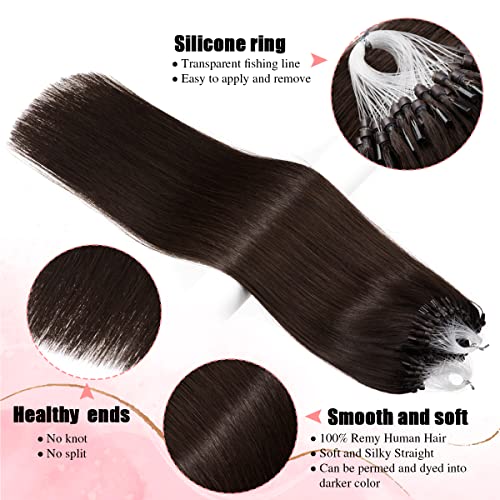 Senmy Micro Hair Extensions Human Hair 22inch Micro Link Hair Extensions Human Hair 0.5g/strand 50g/pack Dark Brown Beaded Extensions Real Human Hair - Image 5