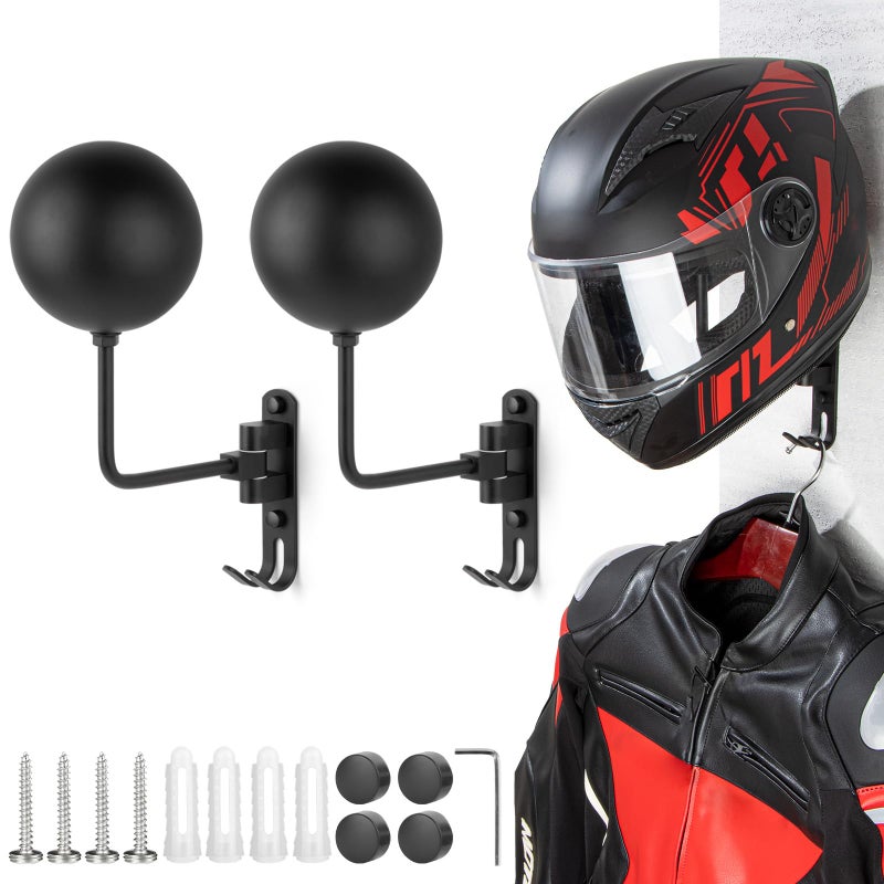 PUERSI Helmet Holder Wall Mount - 2 Pack 180Â° Rotation Helmet Hanger for Motorcycle Bike Racing Outerwear Sports Gear Display - Image 1
